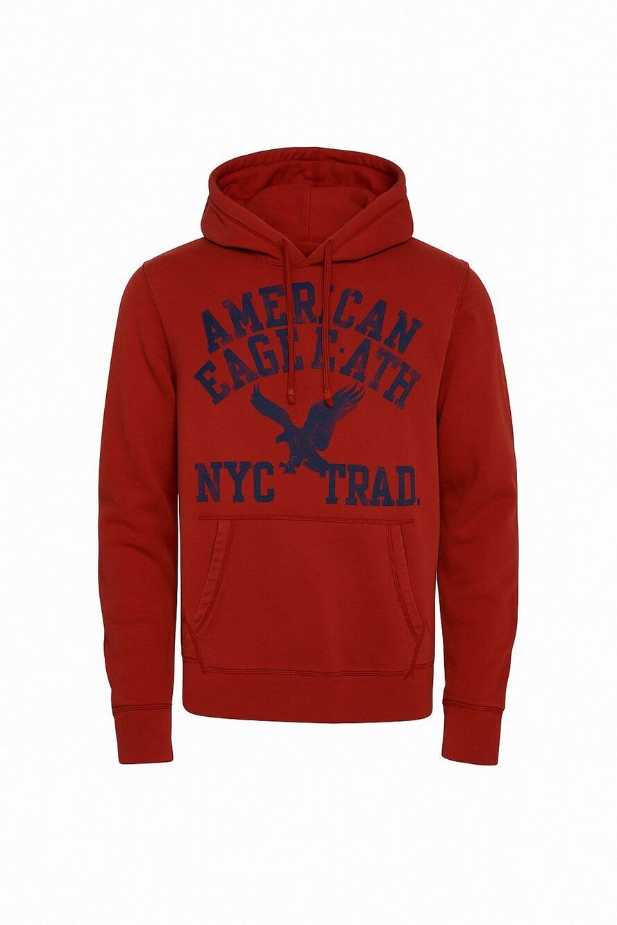 American Eagle NYC Fleece Hoodie Red/Blue Graphic Logo | Size XS